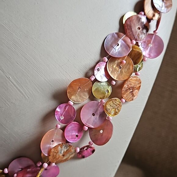 Colorful Long 36"  Round MOP Shell Chip Necklace - Rainbow Sherbet - Picture 5 of 8